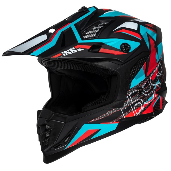 Motocross Helm iXS363 2.0 schwarz matt-petrol-rot