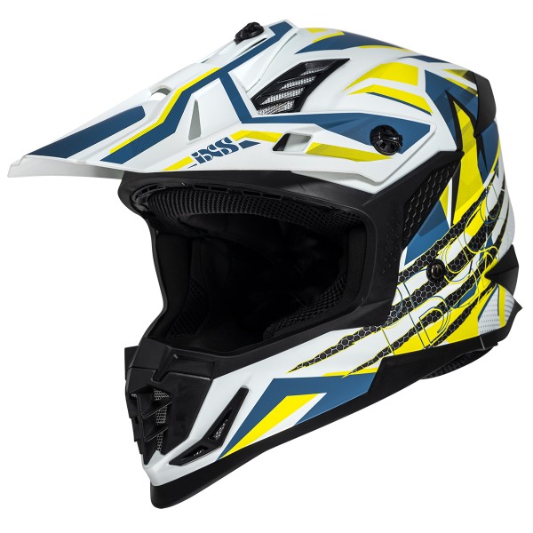 Motocross Helm iXS363 2.0 weiss matt-blau-gelb neon